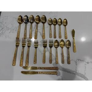 Vintage 1968 Cellini Romanesque Flatware Set – 17 Pc Gold– NYM Co. Roses Floral